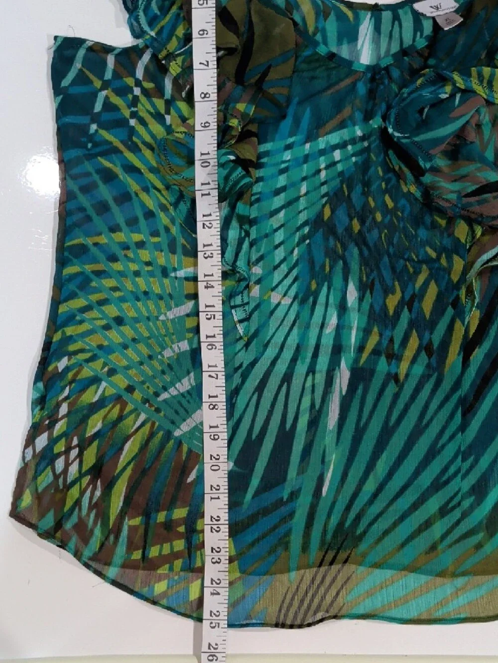 Worthington Teal and Green Printed Ruffle Camisole